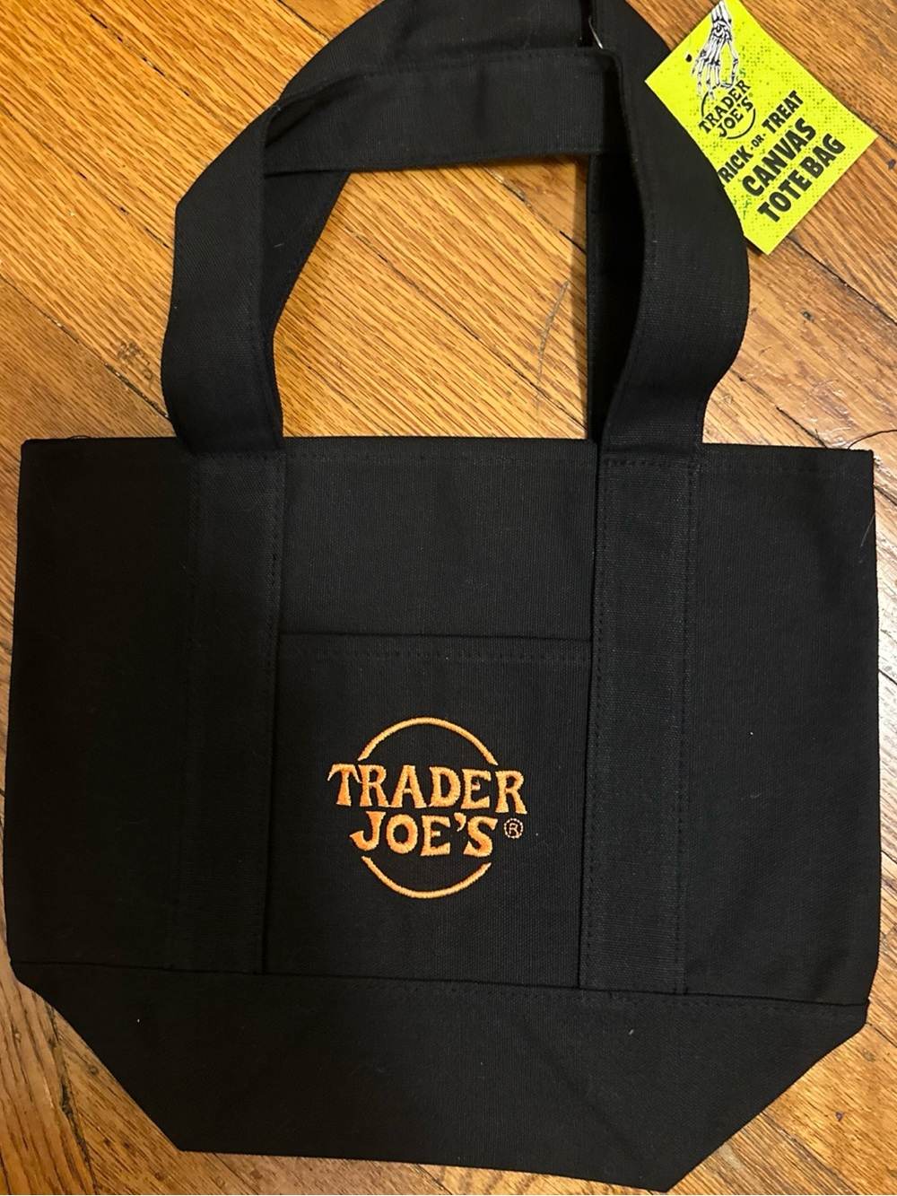 Trader Joe's Black Mini Canvas Tote Bag with Orange Logo New With Tags